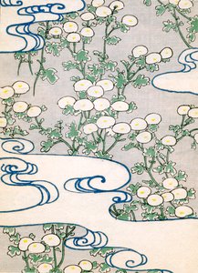 Stampa a Blocchi di Colore di Viti Fiorite e Motivo a Onde da Japanese School