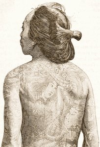 Uomo con tatuaggi tradizionali giapponesi Irezumi, c.1880 da Japanese School