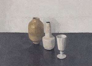 Natura morta con tre oggetti, 2024 (olio su carta)