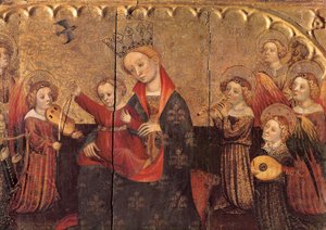Scomparto di un altare con la Vergine e il Bambino e angeli musicisti, inizio XV secolo