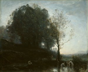 Ninfe da bagno e bambino da Jean-Baptiste-Camille Corot