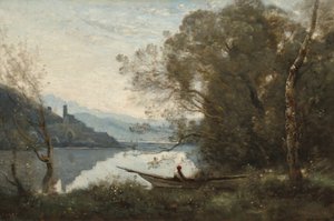 Il Barcaiolo Ormeggiato: Souvenir di un Lago Italiano da Jean-Baptiste-Camille Corot