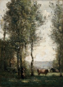 Paesaggio boscoso con mucche in una radura da Jean-Baptiste-Camille Corot
