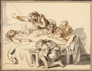 Donne e bambini in lutto per un uomo morto da Jean-Baptiste Greuze