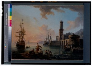 Pescatori e cortigiane in un porto mediterraneo al tramonto da Jean Baptiste Lallemand