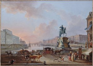 La Monnaie, il Pont Royal e il Louvre, visti dal terre-plein del Pont-Neuf, circa 1775 da Jean Baptiste Lallemand