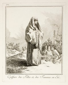 Copricapo per ragazze e donne in estate, tavola tre da Divers Habillements des Peuples du Nord da Jean-Baptiste Le Prince