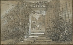 Paesaggio con una scala e una balaustra