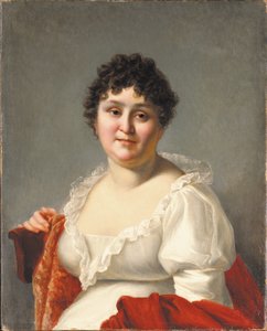 Ritratto di Madame Regnault, busto, in un vestito bianco e scialle di cachi da Jean Baptiste Regnault