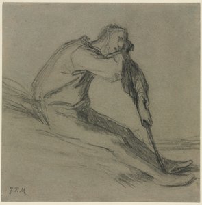 Contadino seduto che riposa su una zappa da Jean-Francois Millet