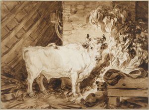 Toro bianco e un cane in una stalla da Jean Honore Fragonard