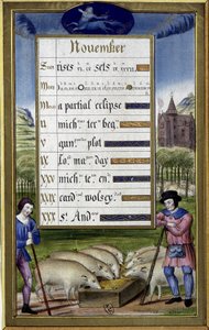 Novembre e segno del sagittario: allevamento di maiali - facsimile delle Ore di Anna di Bretagna