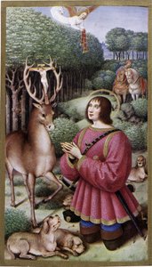 San Uberto - Miniatura di Jean Bourdichon, facsimile delle Ore di Anna di Bretagna