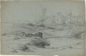 Un prato roccioso vicino a un fiume da Jean Achille Benouville