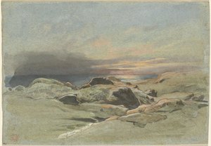 Tramonto da una costa rocciosa da Jean Achille Benouville