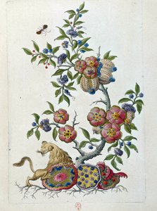 Disegno da un vaso cinese: ramo di fiori. Dipinto di Jean Antoine Fraisse (XVIII secolo)