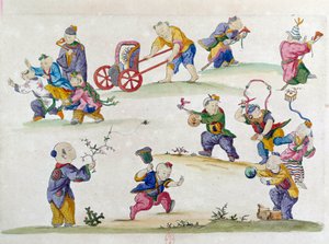 Disegno da un vaso cinese: gioco dei bambini. Dipinto di Jean Antoine Fraisse (XVIII secolo)