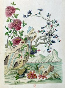 Disegno da un vaso cinese: fiori in un paesaggio da Jean Antoine Fraisse