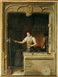 Un serrurier cherche a faire mordre sa lime a un geai- Un fabbro cerca di far mordere a una ghiandaia il suo cricchetto ... da Jean Antoine Laurent