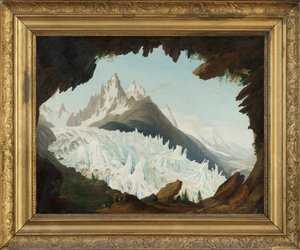 Vista delle Alpi presa dalla volta chiamata Chapeau del ghiacciaio dei boschi da Jean Antoine Linck
