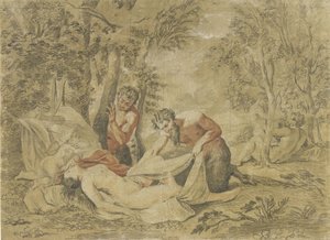 Due satiri spiano una ninfa addormentata da Jean Antoine Watteau (rejected attribution)