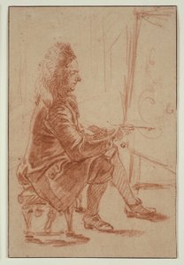 Un pittore con le barbe (forse Claude Audran), 1709 circa (gesso rosso su carta vergata, appoggiato su cartoncino vergato color crema) da Jean Antoine Watteau