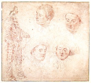 Un personaggio e quattro teste da Jean Antoine Watteau
