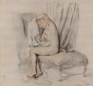 Donna nuda che si toglie la camicia, ca 1717 da Jean Antoine Watteau