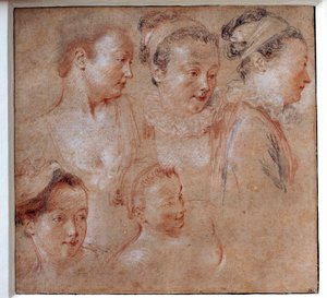 Cinque acconciature di donne da Jean Antoine Watteau