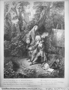 Jean Antoine Watteau e il suo amico Monsieur de Julienne, inciso da Nicolas Henri Tardieu (1674-1749)