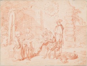 Soldati che giocano a carte davanti a un muro da Jean Antoine Watteau