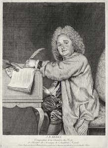 Ritratto di Jean-Ferry Rebel (1666-1747) inciso da Moyreau da Jean Antoine Watteau