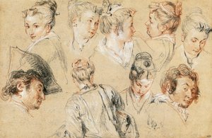 Studio di teste, di Jean-Antoine Watteau, disegno da Jean Antoine Watteau