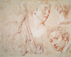 Tre Teste e una Donna Seduta da Jean Antoine Watteau
