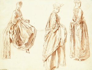 Tre signore di profilo a destra, una seduta