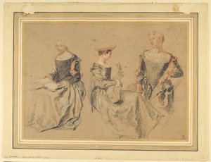 Tre studi di donne sedute da Jean Antoine Watteau