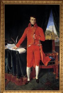Ritratto in piedi di Napoleone Bonaparte (1769-1821) come Primo Console Dipinto di Joseph Pel dopo Jean-Auguste-Dominique Ingres (Jean Auguste Dominique) (1780-1867) 1929 Sole. 1,2x2,2 m. Malmaison, Museo del castello da Jean Auguste Dominique (after) Ingres