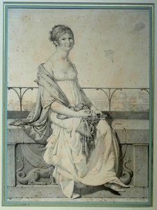 Ritratto di Miss Barbara Bansi seduta in un paesaggio italiano. Disegno di Jean Auguste Dominique Ingres (1780-1867)