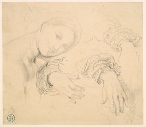 Foglio di studi con la testa della Fornarina e le mani di Madame de Senonnes