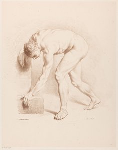 Uomo nudo piegato da Jean Augustin Daiwaille