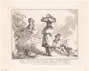 Tre venditori ambulanti con le loro merci vicino a una roccia (2me Suitte de Divers Cris de Marchands de Russie)