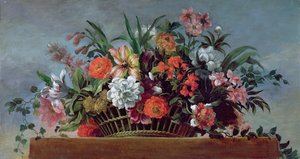 Cesto intrecciato pieno di fiori da Jean Baptiste Belin de Fontenay