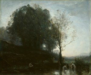 Ninfe che fanno il bagno e bambino, 1855-1860 da Jean Baptiste Camille Corot