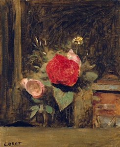 Bouquet di fiori in un bicchiere accanto a un vaso di tabacco, c.1873-74 da Jean Baptiste Camille Corot