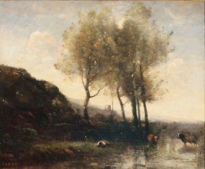Mandriano che riposa ai piedi di colline fresche, c.1855-65 da Jean Baptiste Camille Corot