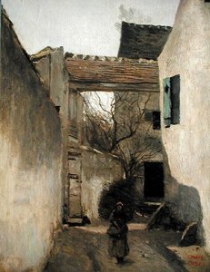 Ecouen, angolo del villaggio, c.1870 da Jean Baptiste Camille Corot