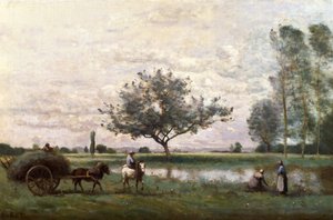 Carro di fieno accanto a un fiume da Jean Baptiste Camille Corot