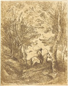 Cavaliere nel bosco, grande lastra da Jean Baptiste Camille Corot