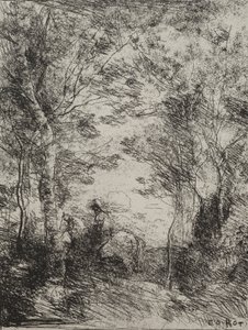 Cavaliere nel bosco, impressione originale 1854, stampata nel 1921 da Jean Baptiste Camille Corot