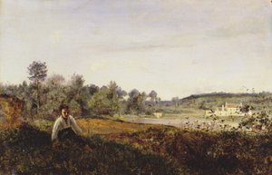 Giovane pastore seduto in vista dello stagno di Ville d